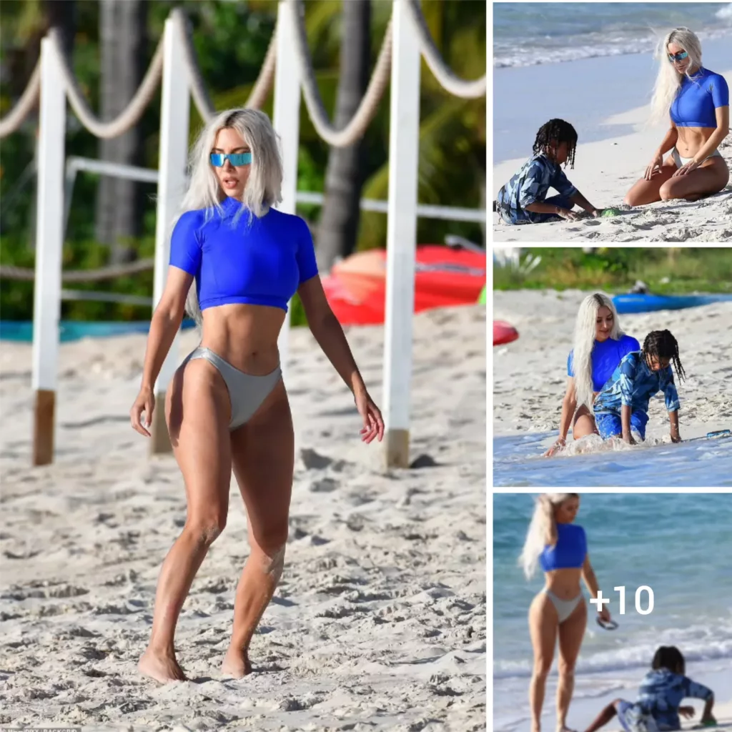 Kim K Rocks Tiny Bathing Suit While Having Fun in the Sun with Her Little Boy Saint