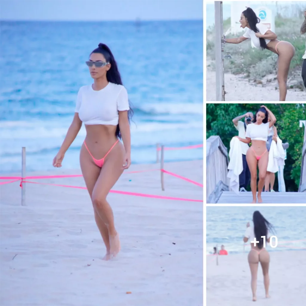 “Sun, Sand, and Curves: Kim Kardashian’s Braless Beach Getaway in Miami!”