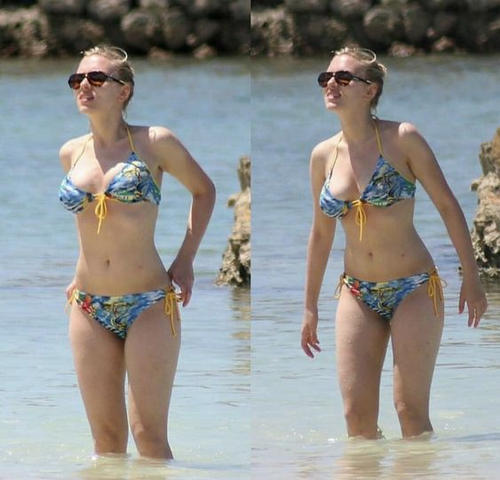 Scarlett Johansson Radiates on the Shore with Her Alluring Beauty.